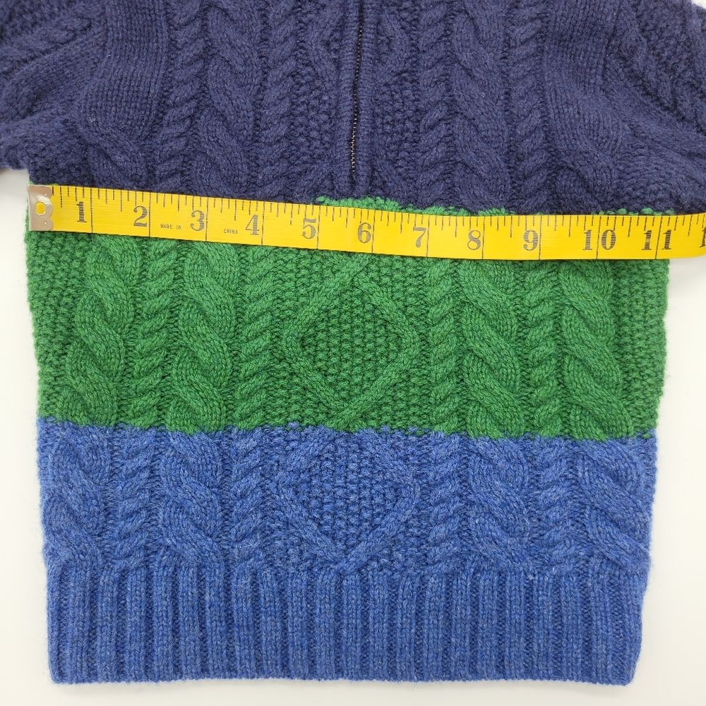 Mini Boden Sweater Cable Knit Stripe Mockneck Zip Wool Blend Blue Size 2-3years - Picture 11 of 13